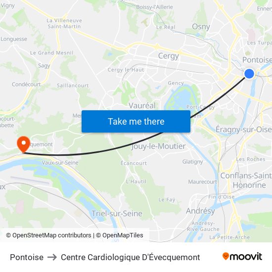 Pontoise to Centre Cardiologique D'Évecquemont map