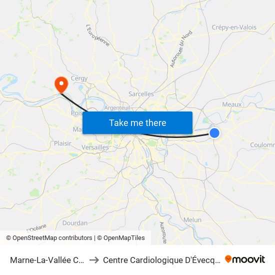 Marne-La-Vallée Chessy to Centre Cardiologique D'Évecquemont map