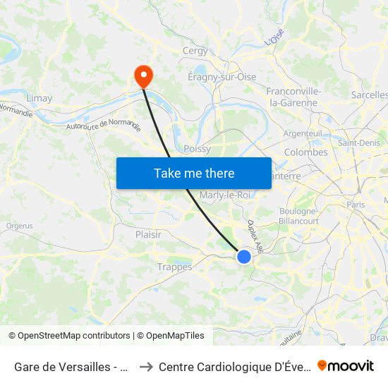 Gare de Versailles - Chantiers to Centre Cardiologique D'Évecquemont map