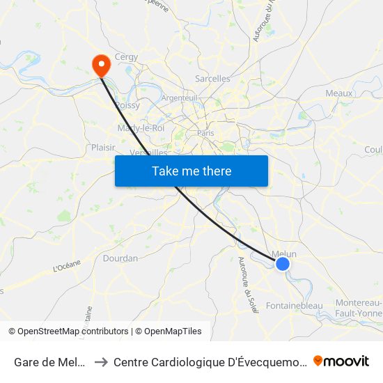 Gare de Melun to Centre Cardiologique D'Évecquemont map