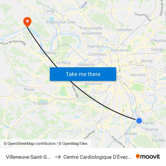 Villeneuve-Saint-Georges to Centre Cardiologique D'Évecquemont map