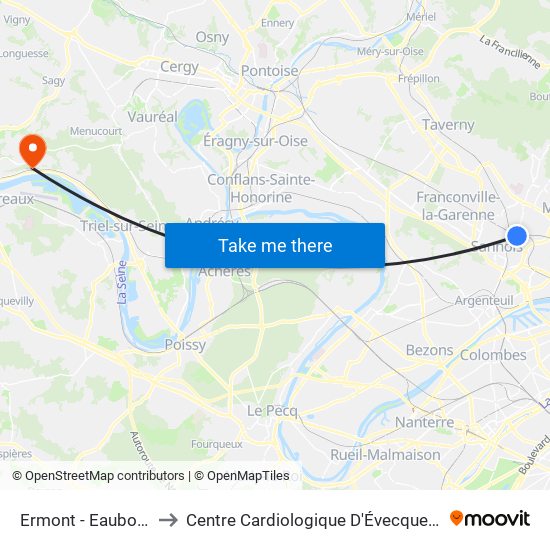 Ermont - Eaubonne to Centre Cardiologique D'Évecquemont map