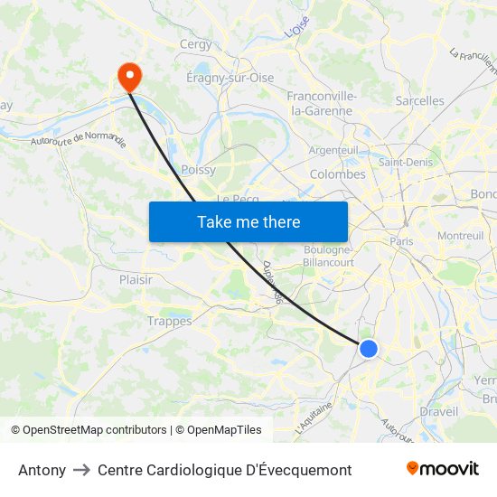 Antony to Centre Cardiologique D'Évecquemont map