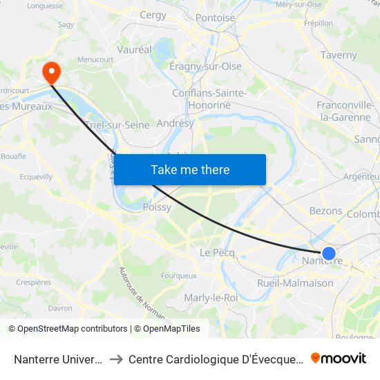 Nanterre Université to Centre Cardiologique D'Évecquemont map