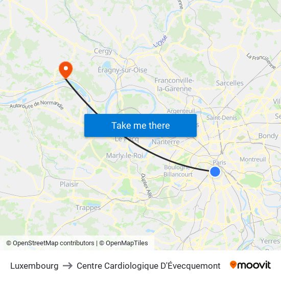 Luxembourg to Centre Cardiologique D'Évecquemont map