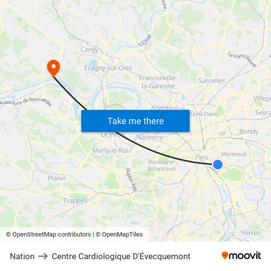 Nation to Centre Cardiologique D'Évecquemont map