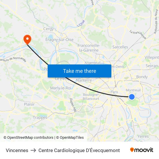 Vincennes to Centre Cardiologique D'Évecquemont map