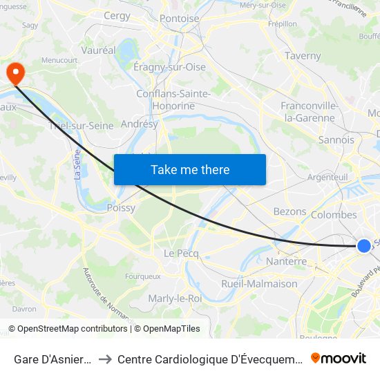 Gare D'Asnieres to Centre Cardiologique D'Évecquemont map