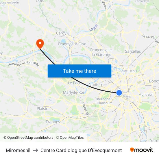 Miromesnil to Centre Cardiologique D'Évecquemont map