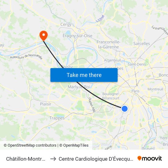Châtillon-Montrouge to Centre Cardiologique D'Évecquemont map