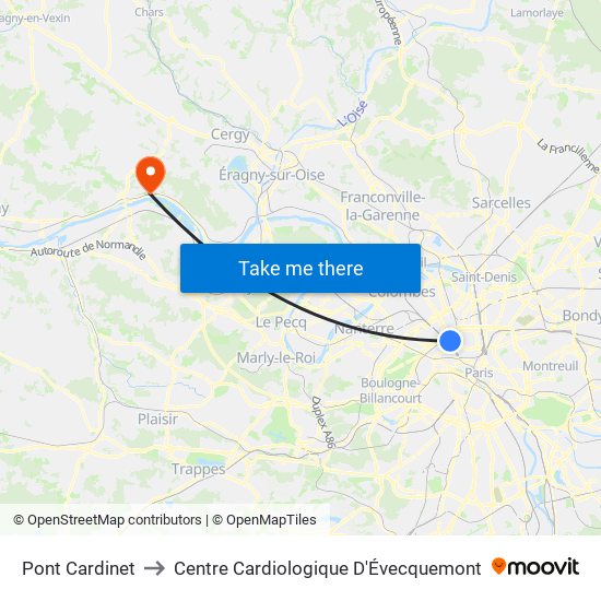 Pont Cardinet to Centre Cardiologique D'Évecquemont map