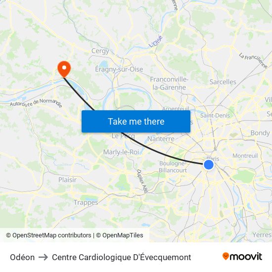 Odéon to Centre Cardiologique D'Évecquemont map