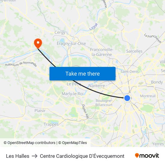 Les Halles to Centre Cardiologique D'Évecquemont map