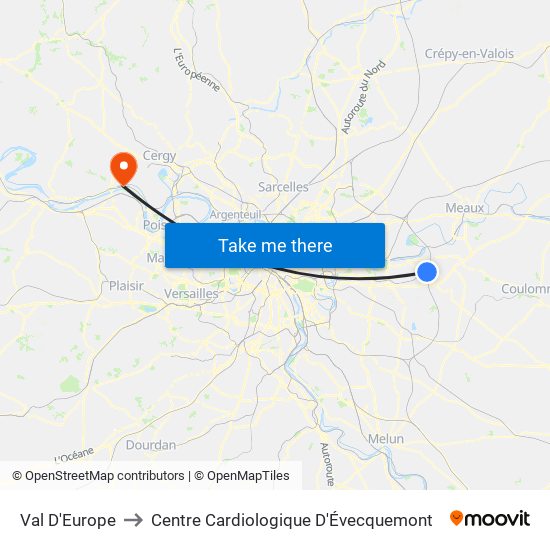 Val D'Europe to Centre Cardiologique D'Évecquemont map