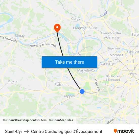 Saint-Cyr to Centre Cardiologique D'Évecquemont map