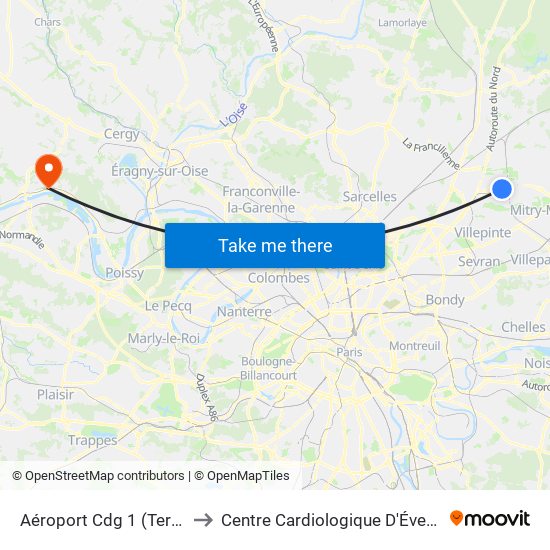 Aéroport Cdg 1 (Terminal 3) to Centre Cardiologique D'Évecquemont map