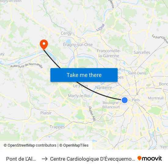 Pont de L'Alma to Centre Cardiologique D'Évecquemont map