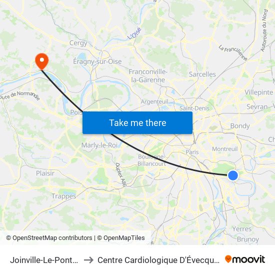 Joinville-Le-Pont RER to Centre Cardiologique D'Évecquemont map