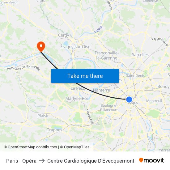 Paris - Opéra to Centre Cardiologique D'Évecquemont map