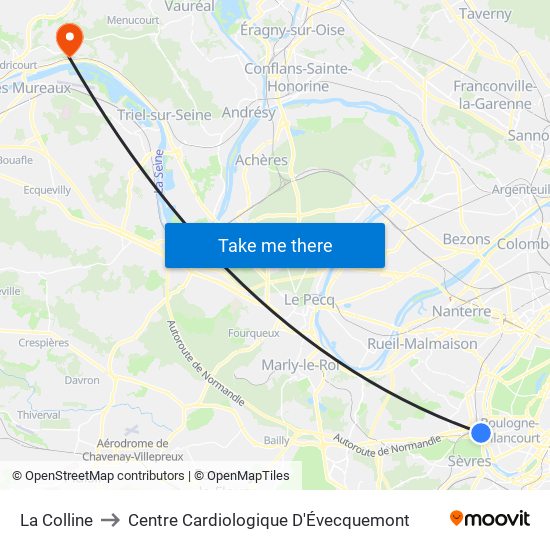 La Colline to Centre Cardiologique D'Évecquemont map