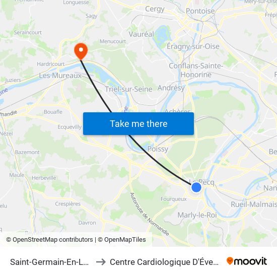 Saint-Germain-En-Laye RER to Centre Cardiologique D'Évecquemont map