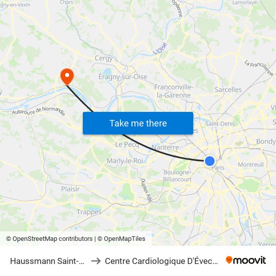 Haussmann Saint-Lazare to Centre Cardiologique D'Évecquemont map
