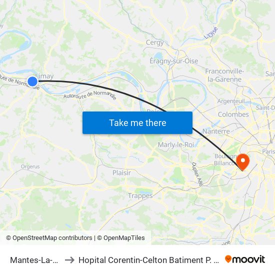 Mantes-La-Jolie to Hopital Corentin-Celton Batiment P. Berthaux map