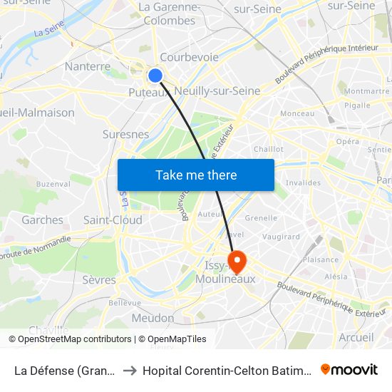 La Défense (Grande Arche) to Hopital Corentin-Celton Batiment P. Berthaux map