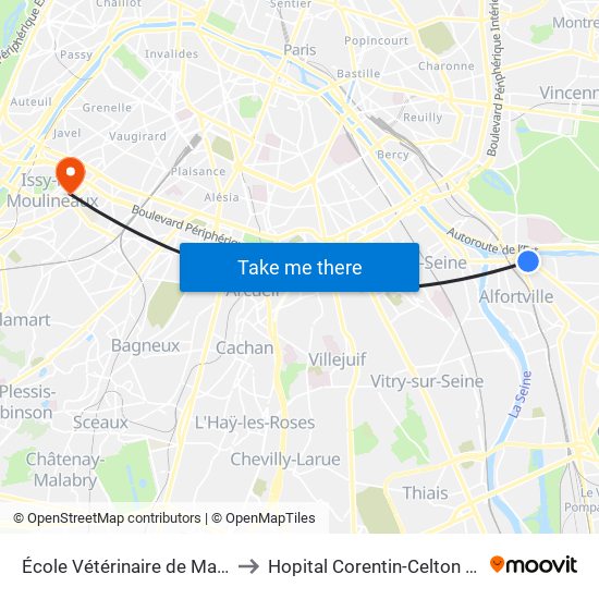 École Vétérinaire de Maisons-Alfort - Métro to Hopital Corentin-Celton Batiment P. Berthaux map