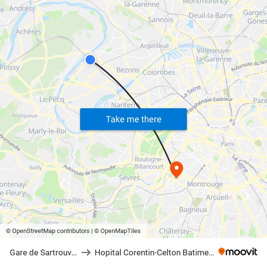 Gare de Sartrouville - RER to Hopital Corentin-Celton Batiment P. Berthaux map