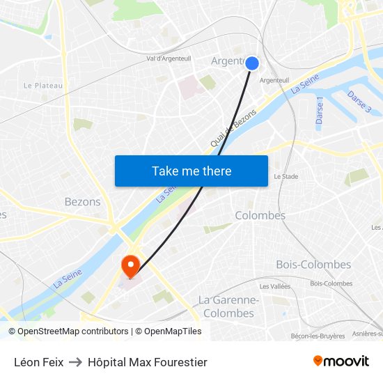 Léon Feix to Hôpital Max Fourestier map