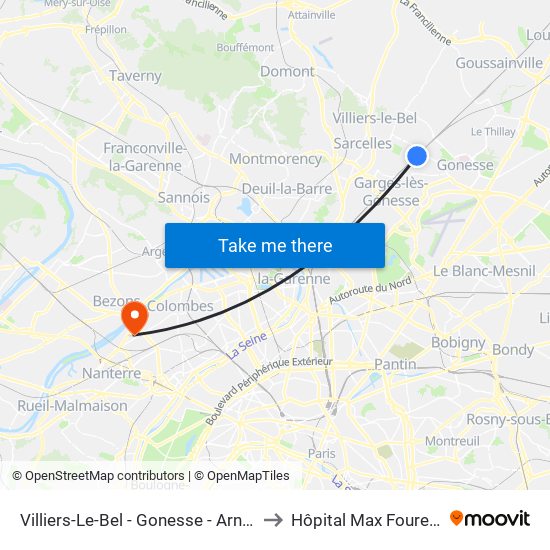 Villiers-Le-Bel - Gonesse - Arnouville to Hôpital Max Fourestier map