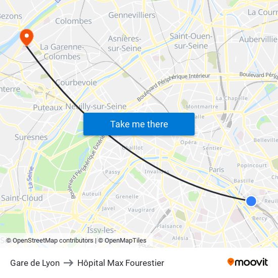 Gare de Lyon to Hôpital Max Fourestier map