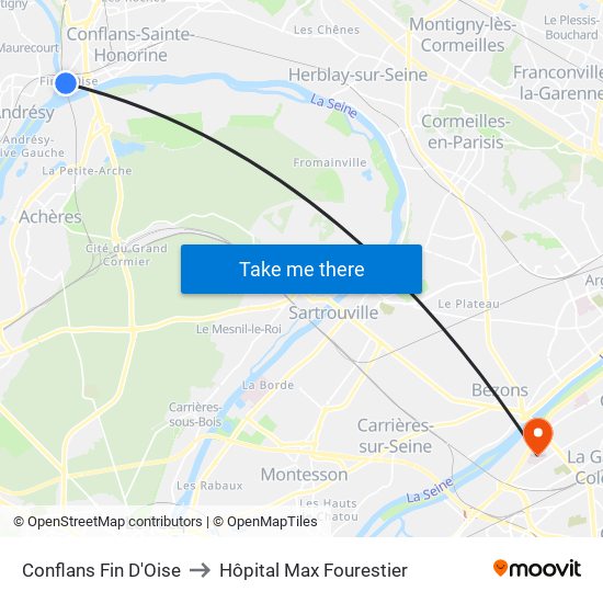 Conflans Fin D'Oise to Hôpital Max Fourestier map