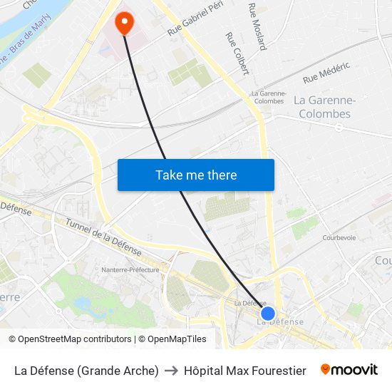 La Défense (Grande Arche) to Hôpital Max Fourestier map