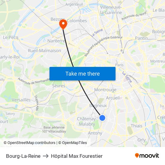 Bourg-La-Reine to Hôpital Max Fourestier map