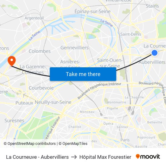La Courneuve - Aubervilliers to Hôpital Max Fourestier map