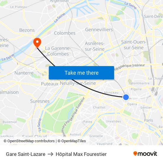 Gare Saint-Lazare to Hôpital Max Fourestier map