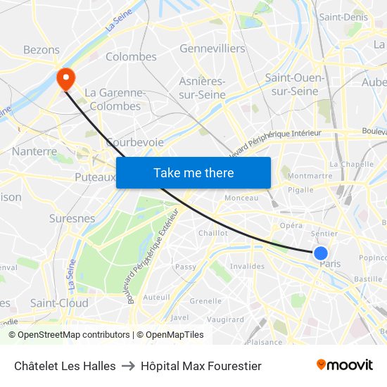 Châtelet Les Halles to Hôpital Max Fourestier map