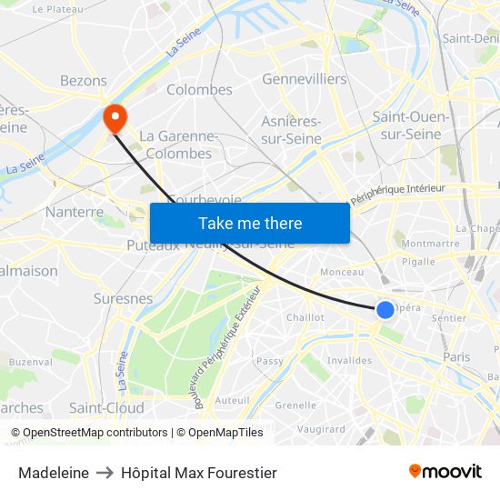 Madeleine to Hôpital Max Fourestier map