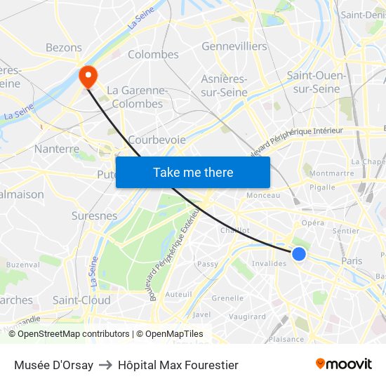 Musée D'Orsay to Hôpital Max Fourestier map