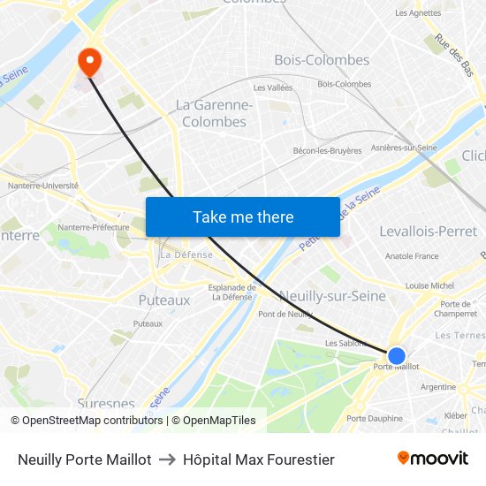 Neuilly Porte Maillot to Hôpital Max Fourestier map