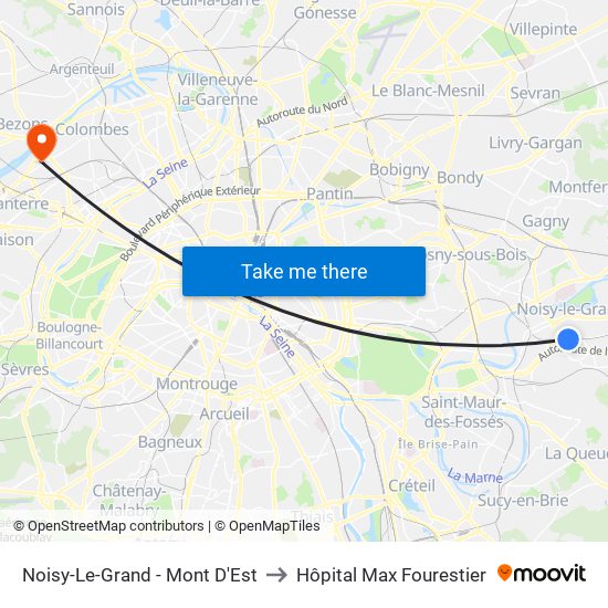 Noisy-Le-Grand - Mont D'Est to Hôpital Max Fourestier map