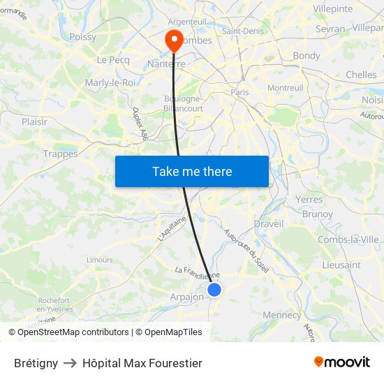 Brétigny to Hôpital Max Fourestier map