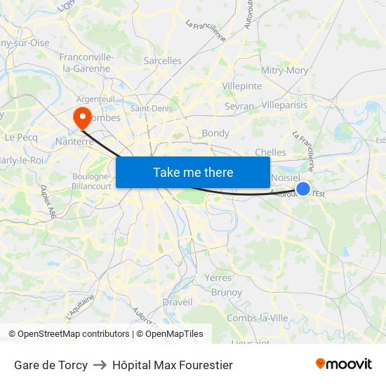 Gare de Torcy to Hôpital Max Fourestier map