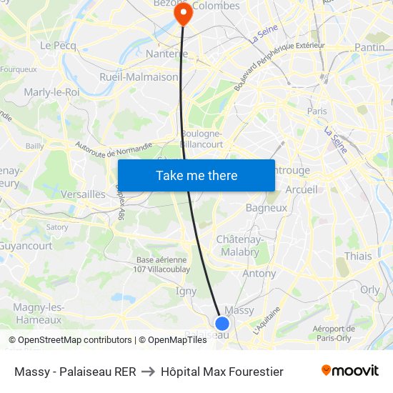 Massy - Palaiseau RER to Hôpital Max Fourestier map