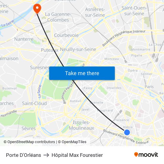Porte D'Orléans to Hôpital Max Fourestier map