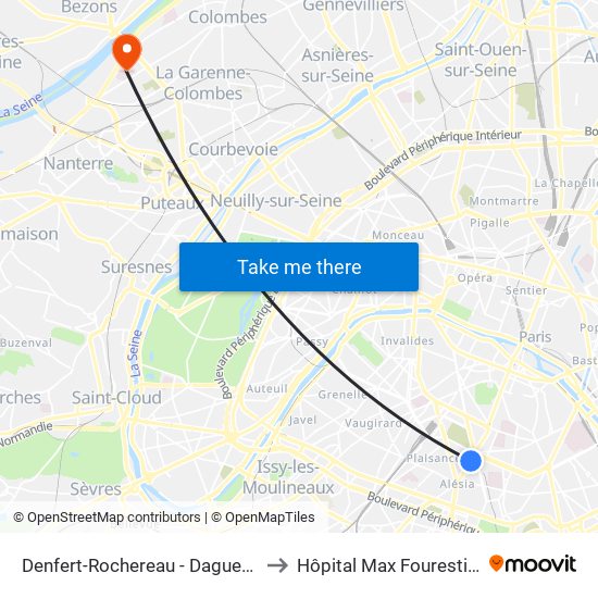 Denfert-Rochereau - Daguerre to Hôpital Max Fourestier map