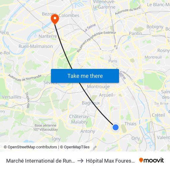 Marché International de Rungis to Hôpital Max Fourestier map