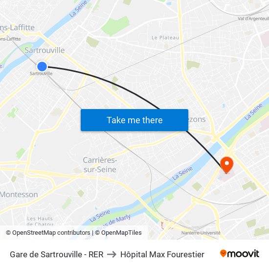 Gare de Sartrouville - RER to Hôpital Max Fourestier map